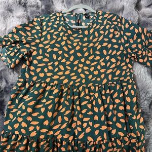 Green Dress with Peach Print